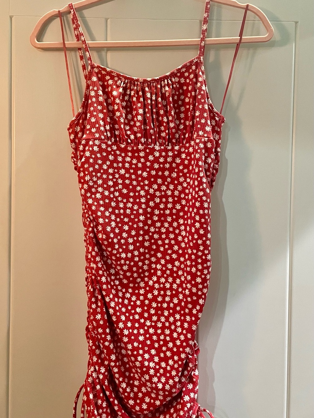 Rose Pink with White Daisy Floral Ribbed Dress